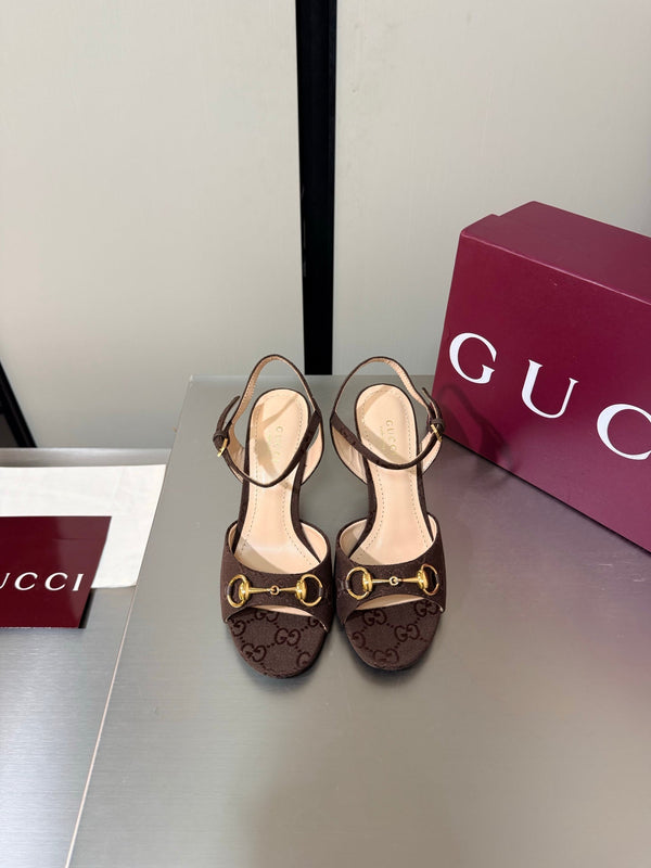GG Buckle Stiletto Round Toe Heel Height 85mm Dark Brown in Monogram 784460