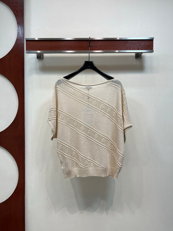 CC 26 Twill Openwork Knit Top Sandy Beige in Wool 385750
