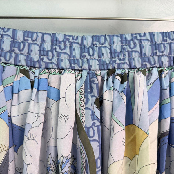 CD 26 Printed Elastic Waist Midi Skirt Blue in Polyester