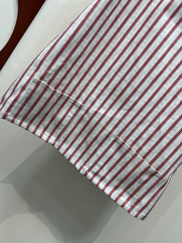 FD 26 Red and White Vertical Striped Dress in Cotton 385778