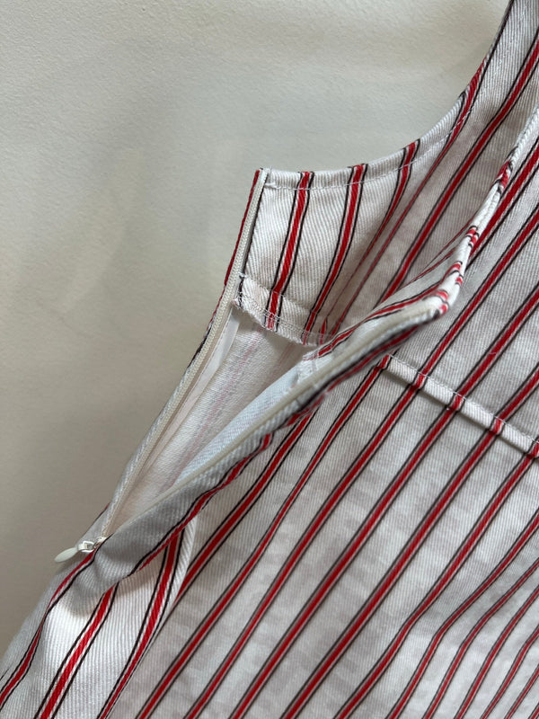 FD 26 Red and White Vertical Striped Dress in Cotton 385778