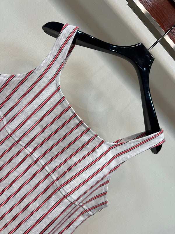 FD 26 Red and White Vertical Striped Dress in Cotton 385778