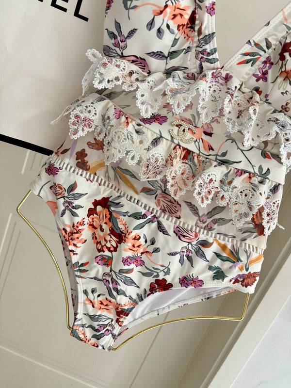 Maillot de bain une pièce en dentelle florale CC blanc multicolore 289862