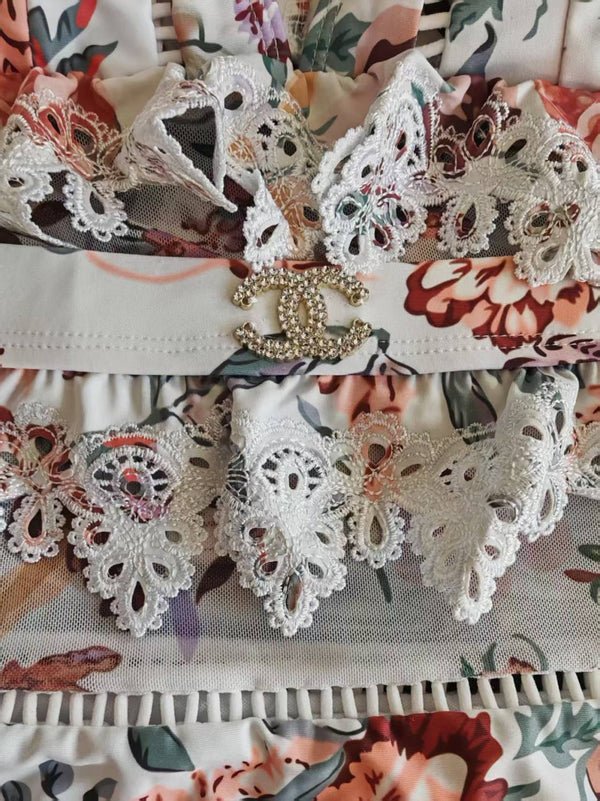 Maillot de bain une pièce en dentelle florale CC blanc multicolore 289862