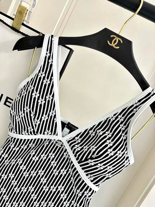 CC Striped Floral One-Piece Swimsuit in Black White 289861