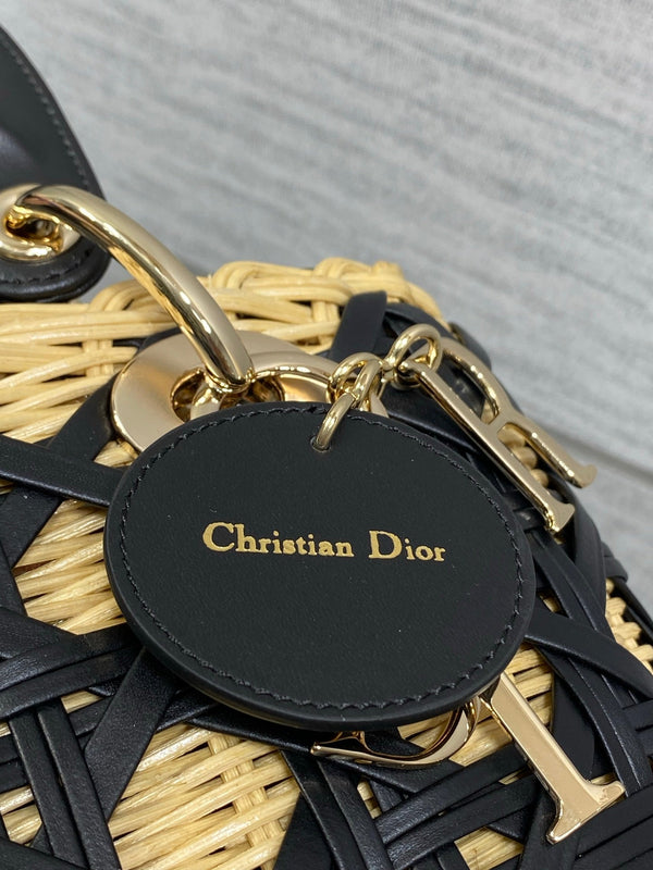 CD Lady Dior Bag 24cm Black in Rattan 155502