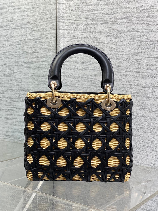 CD Lady Dior Bag 24cm Black in Rattan 155502