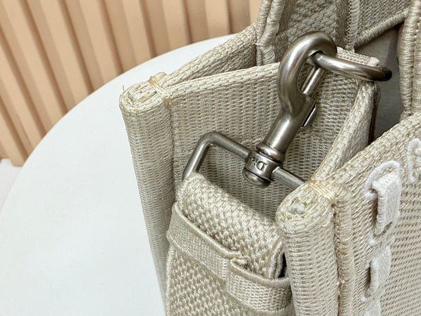 CD Book Tote Bag with Strap Beige in Embroidery 155367
