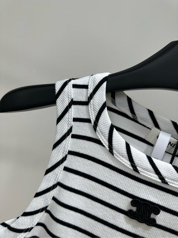 CL Black and White Striped Halter Neck Vest in Cotton Silk Blend 385448