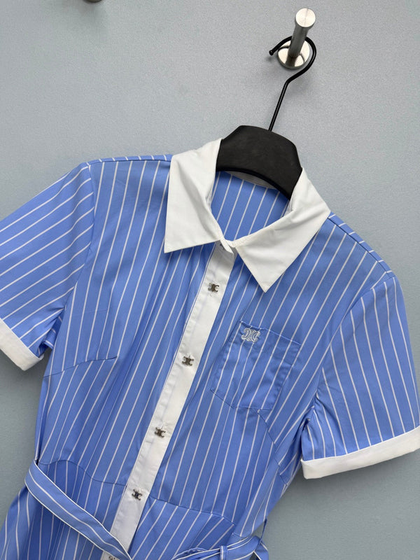 CL 26 Blue and White Striped Shirt Dress in Cotton 386781
