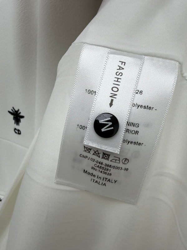CD 26 Waist-Defining Short-Sleeve Dress White in Wool Knitwear and Cotton Blend 386807