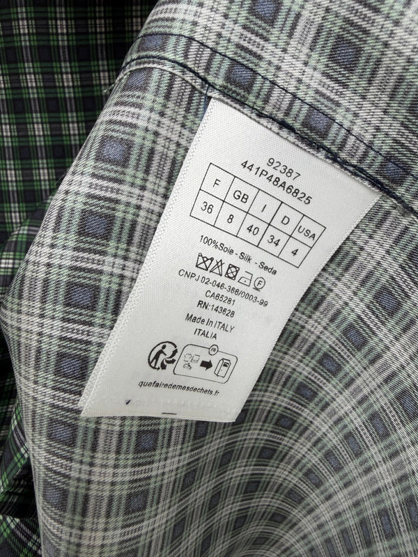 CD 26 Green Plaid Bow Tie Silk Shirt in Silk 386514