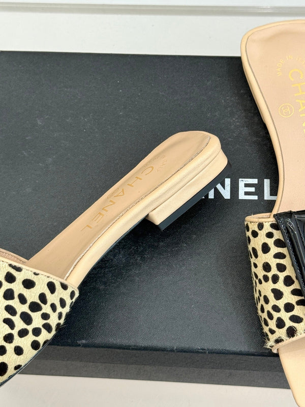 CC 26 Buckle Square Toe Slippers Biege in Horse hair 803184