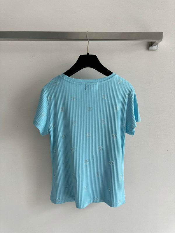 CC Neck Short-sleeve top Blue en Coton 387733