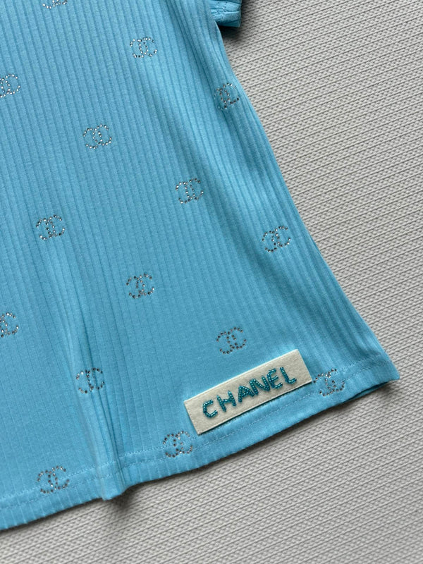 CC Neck Short-sleeve top Blue en Coton 387733