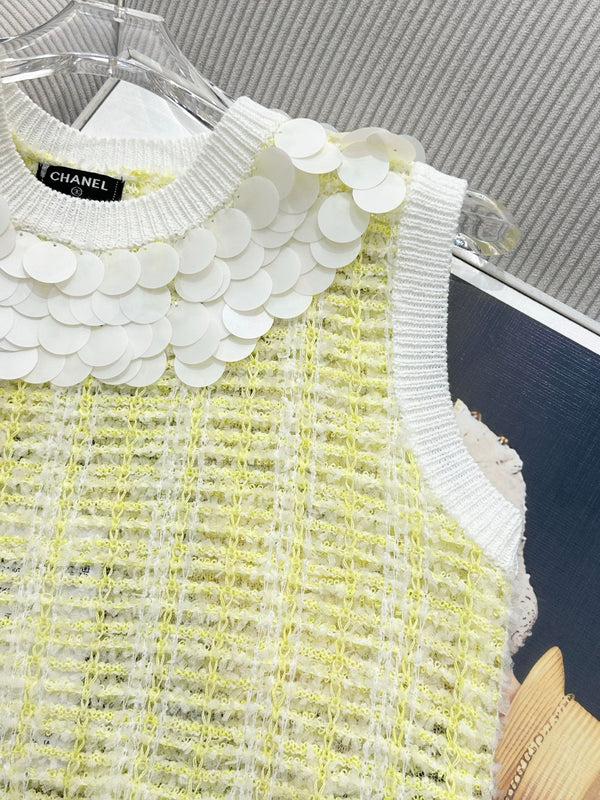 CC 26 Knit Vest Top Pale Yellow in Cotton 387593