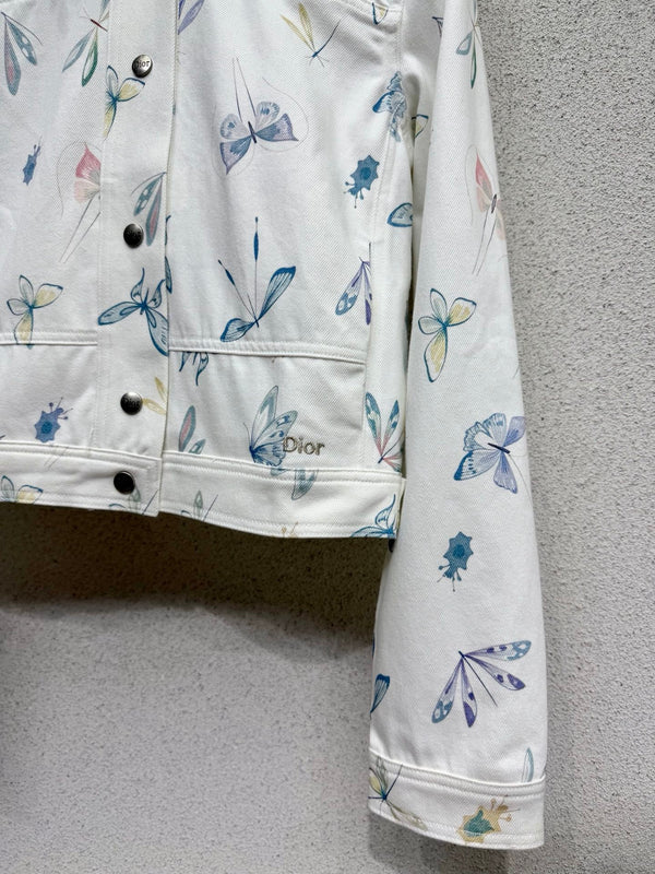 CD Printed Butterfly Jacket White in Cotton 388396