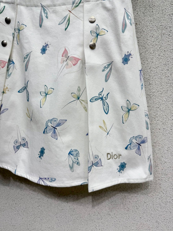 CD Printed Butterfly Midi Skirt White in Cotton 388395