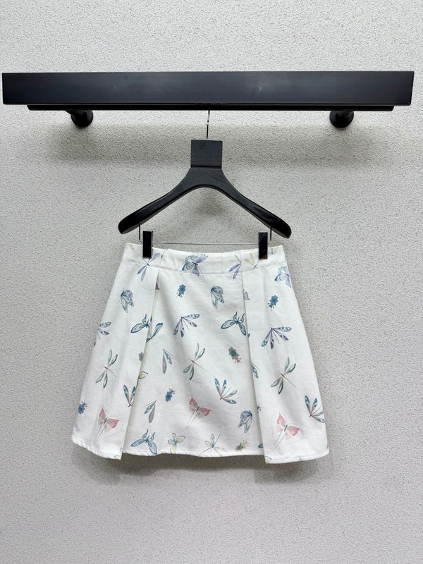 CD Printed Butterfly Midi Skirt White in Cotton 388395