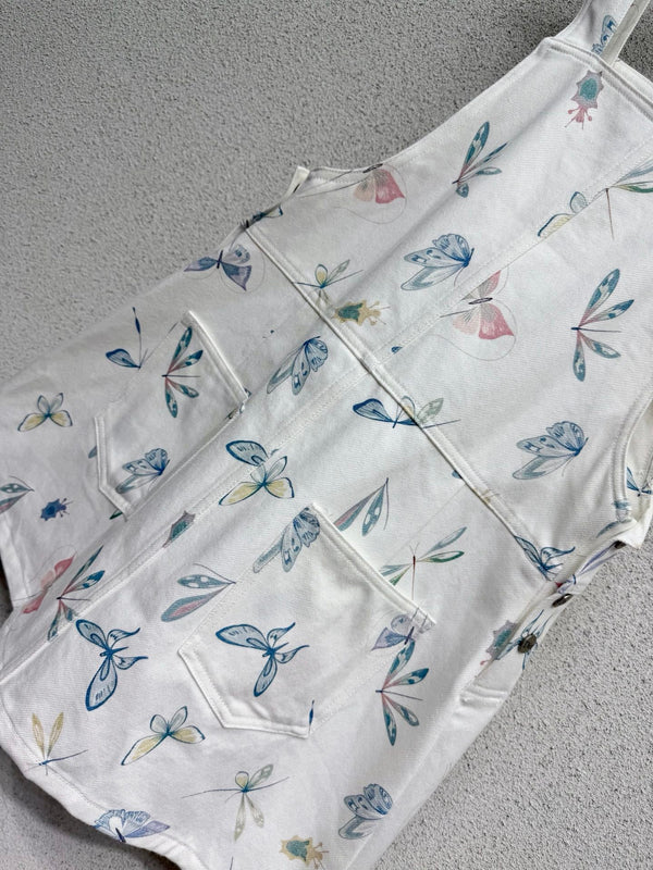 CD Printed Butterfly Overalls Dress White in Cotton 388392