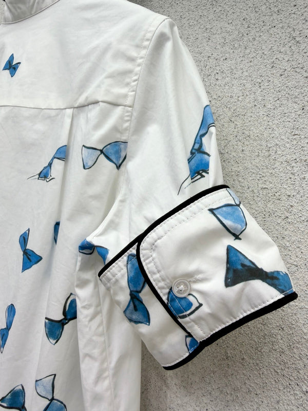 CD Blue Bow-print Short-sleeved Shirt in Cotton 388370