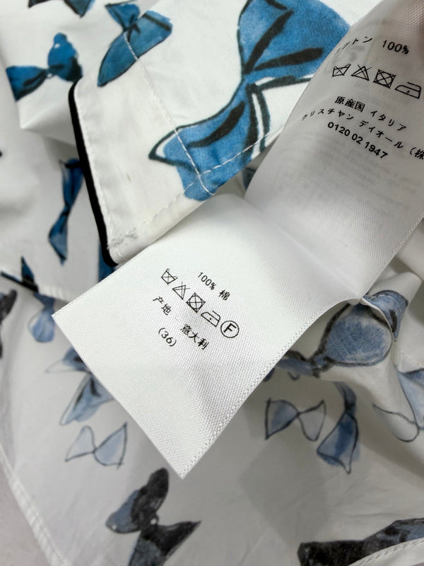 CD Blue Bow-print Short-sleeved Shirt in Cotton 388370