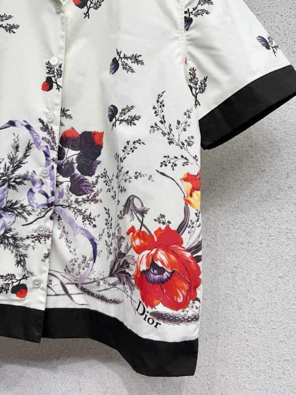 CD Printed Short-Sleeve Shirt White in Cotton 388351