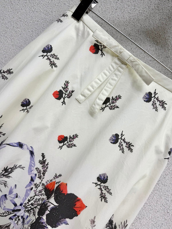 CD Bow Print Midi Skirt White in Cotton 388352