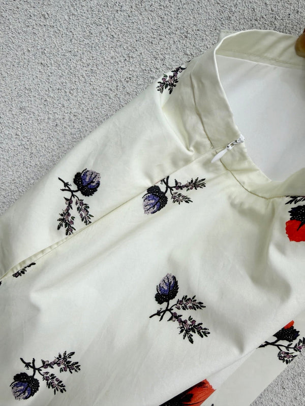 CD Bow Print Midi Skirt White in Cotton 388352