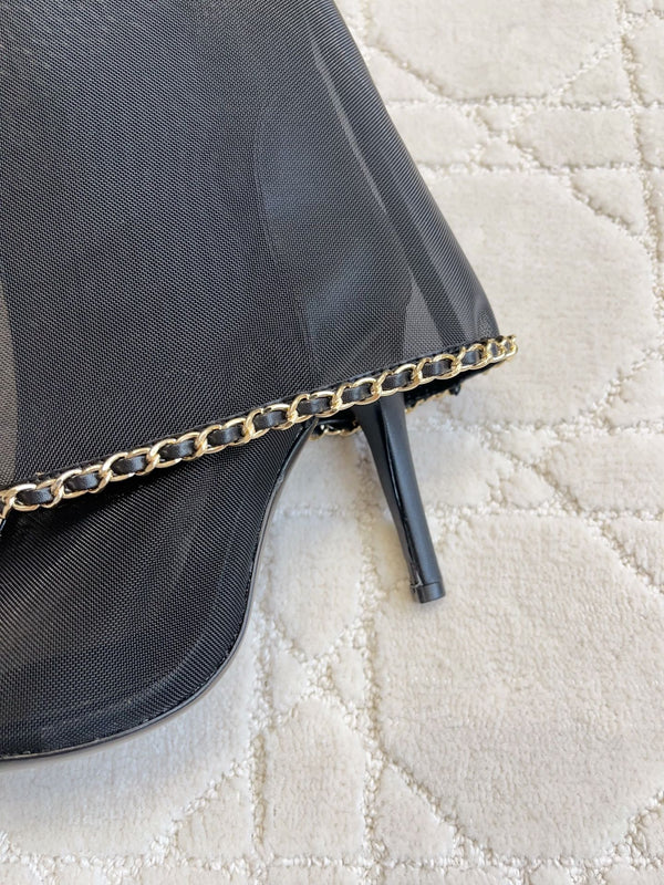 CC 26 Boots High-Heeled 95mm with Chain Black in Mesh 808103