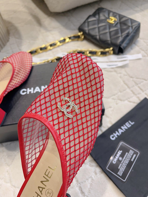 CC 26 Rhinestone Chunky Heel Mules 45mm Red in Mesh 808121
