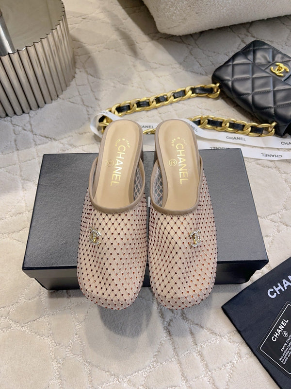 CC 26 Rhinestone Chunky Heel Mules 45mm Nude Pink in Mesh 808122
