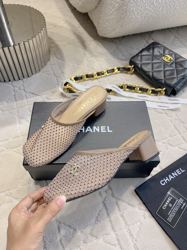 CC 26 Rhinestone Chunky Heel Mules 45mm Nude Pink in Mesh 808122