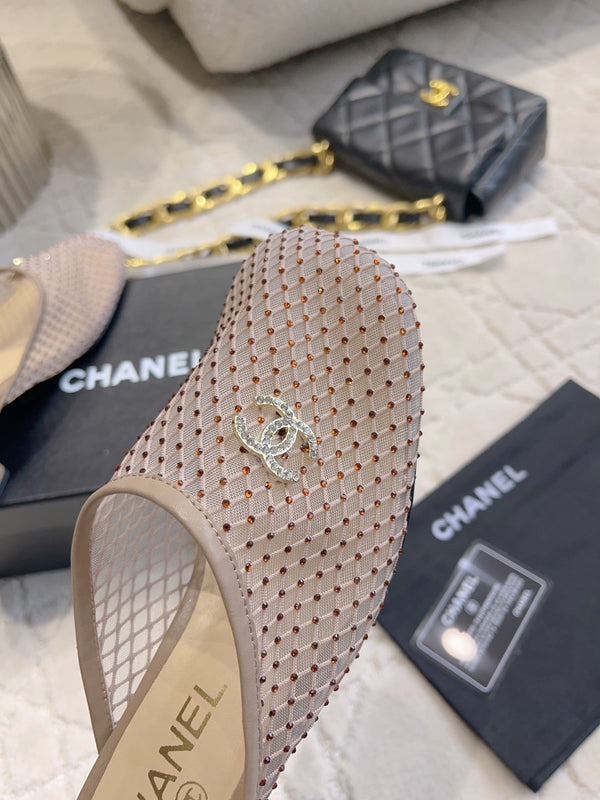 CC 26 Rhinestone Chunky Heel Mules 45mm Nude Pink in Mesh 808122