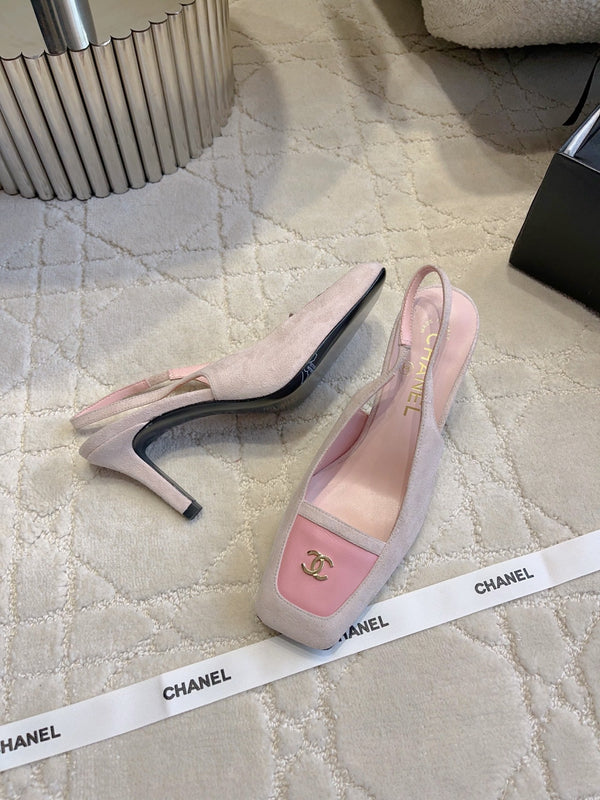 CC 26 Color-Blocked Open-Back High Heels 75mm Pink in Deerskin 808136