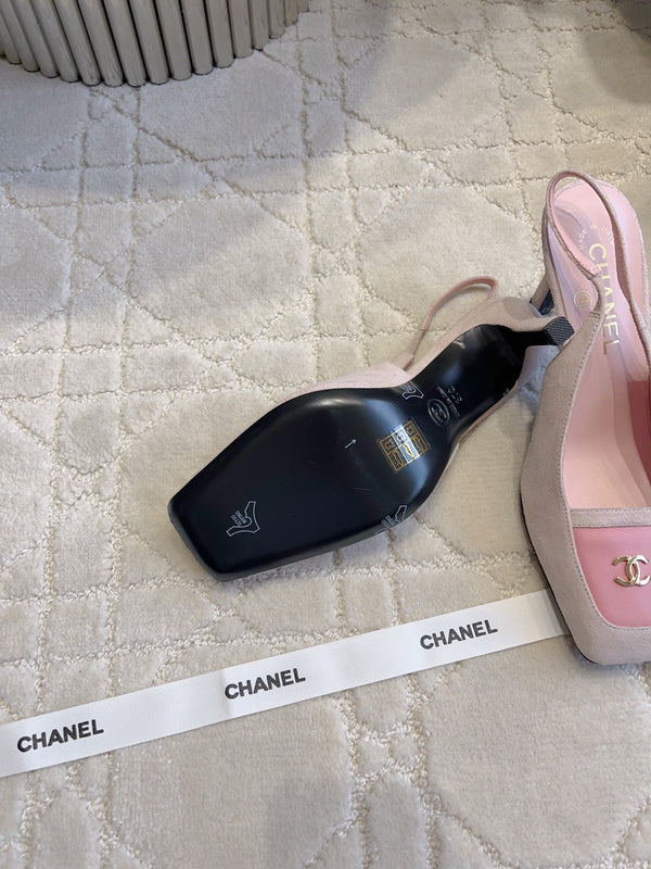 CC 26 Color-Blocked Open-Back High Heels 75mm Pink in Deerskin 808136