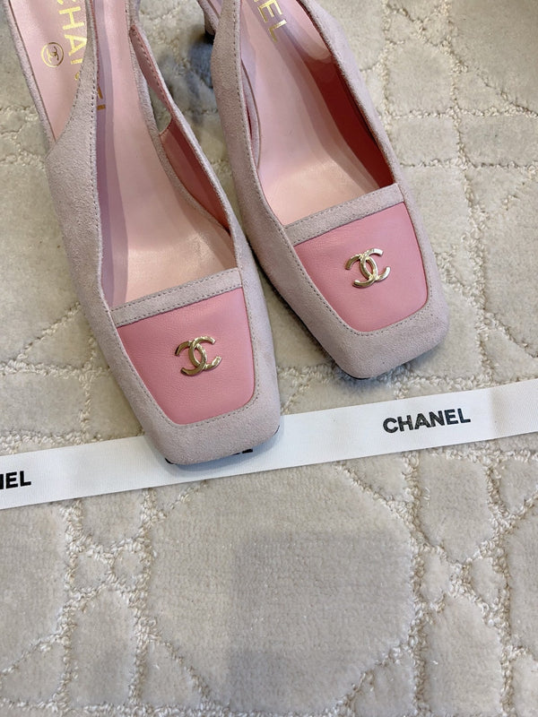 CC 26 Color-Blocked Open-Back High Heels 75mm Pink in Deerskin 808136