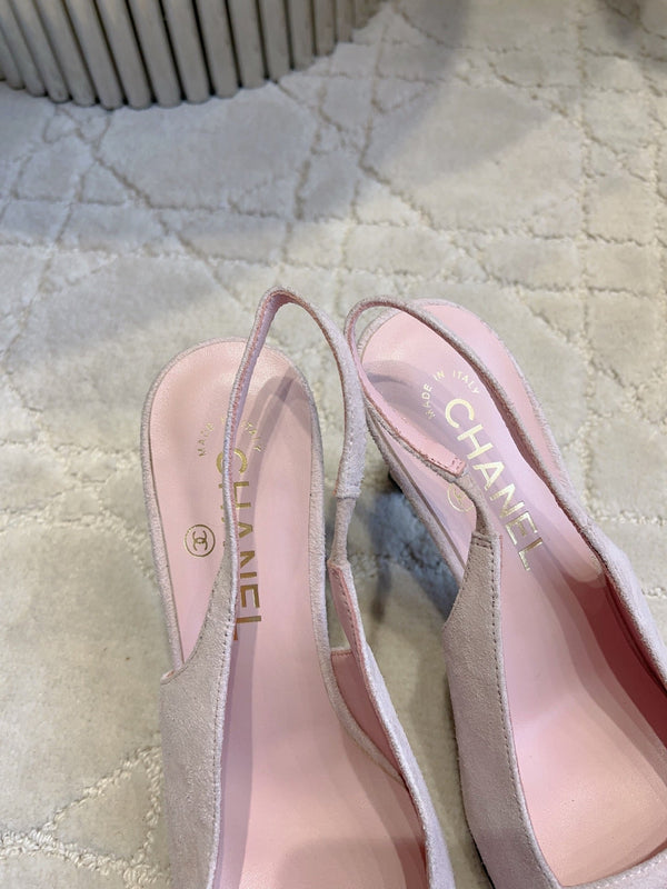CC 26 Color-Blocked Open-Back High Heels 75mm Pink in Deerskin 808136