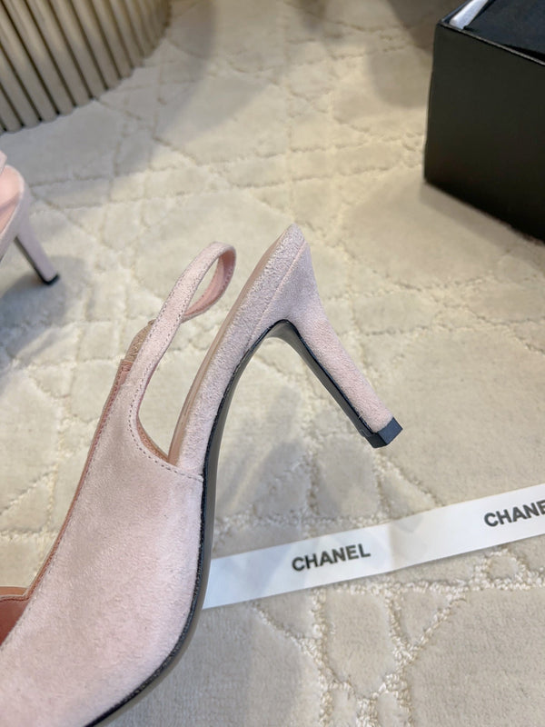 CC 26 Color-Blocked Open-Back High Heels 75mm Pink in Deerskin 808136