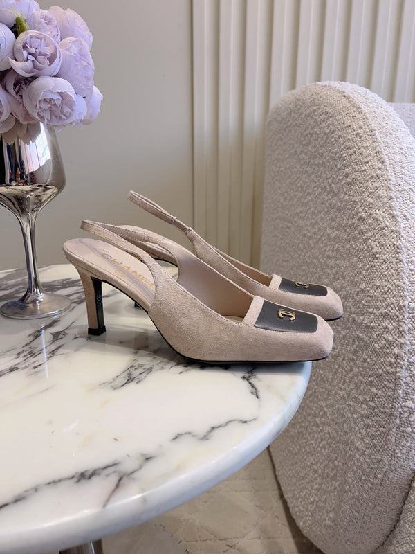 CC 26 Color-Blocked Open-Back High Heels 75mm Nude Beige in Sheepskin 808135