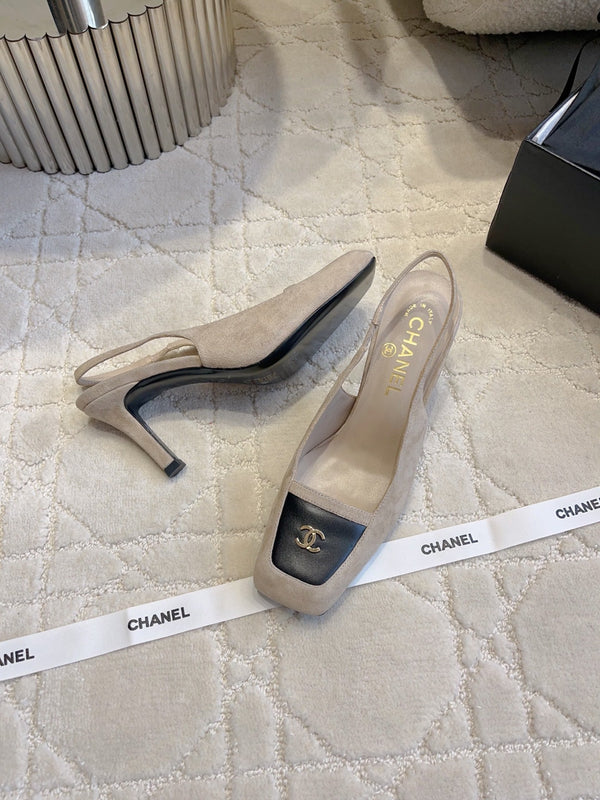 CC 26 Color-Blocked Open-Back High Heels 75mm Nude Beige in Sheepskin 808135