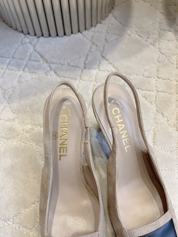 CC 26 Color-Blocked Open-Back High Heels 75mm Nude Beige in Sheepskin 808135