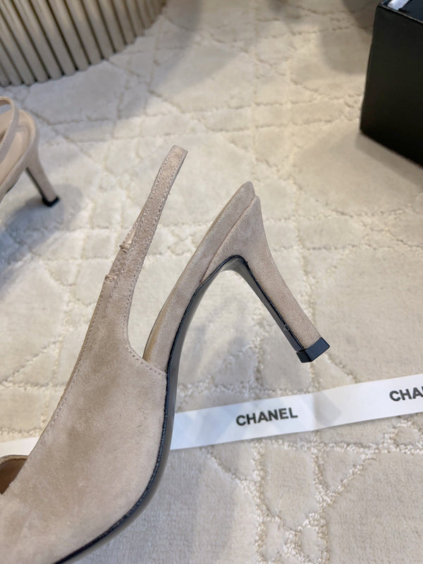 CC 26 Color-Blocked Open-Back High Heels 75mm Nude Beige in Sheepskin 808135