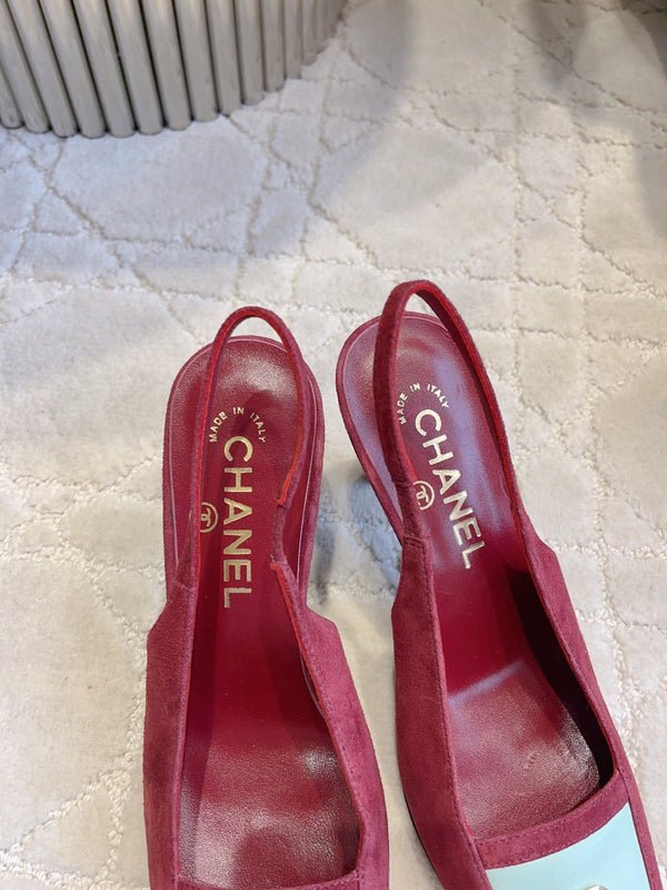 CC 26 Color-Blocked Open-Back High Heels 75mm Red in Deerskin 808134