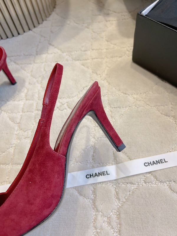 CC 26 Color-Blocked Open-Back High Heels 75mm Red in Deerskin 808134