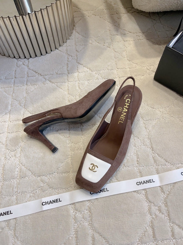 CC 26 Color-Blocked Open-Back High Heels 75mm Brown in Deerskin 808133