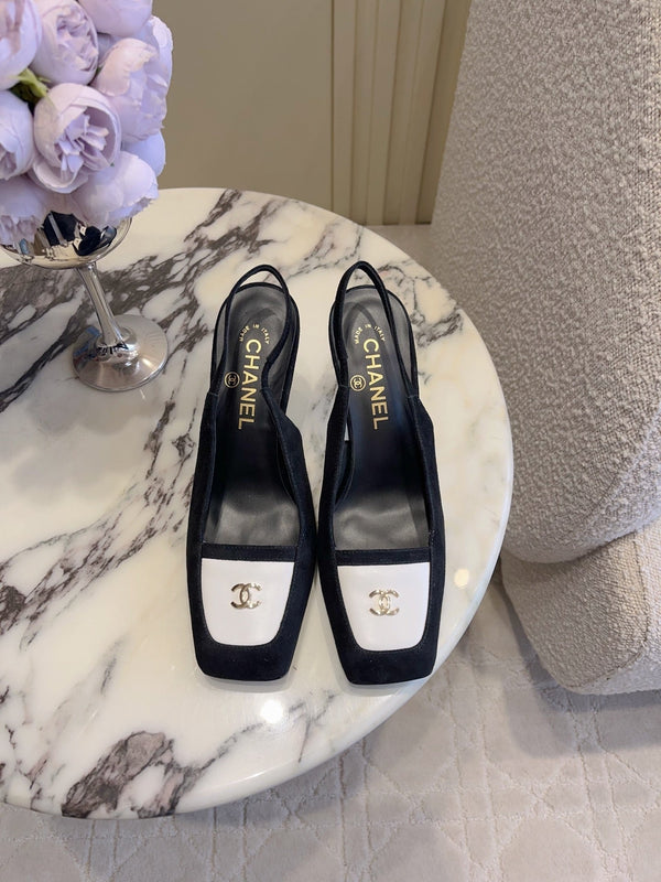 CC 26 Color-Blocked Open-Back High Heels 75mm Black in Deerskin 808132