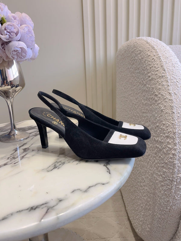 CC 26 Color-Blocked Open-Back High Heels 75mm Black in Deerskin 808132