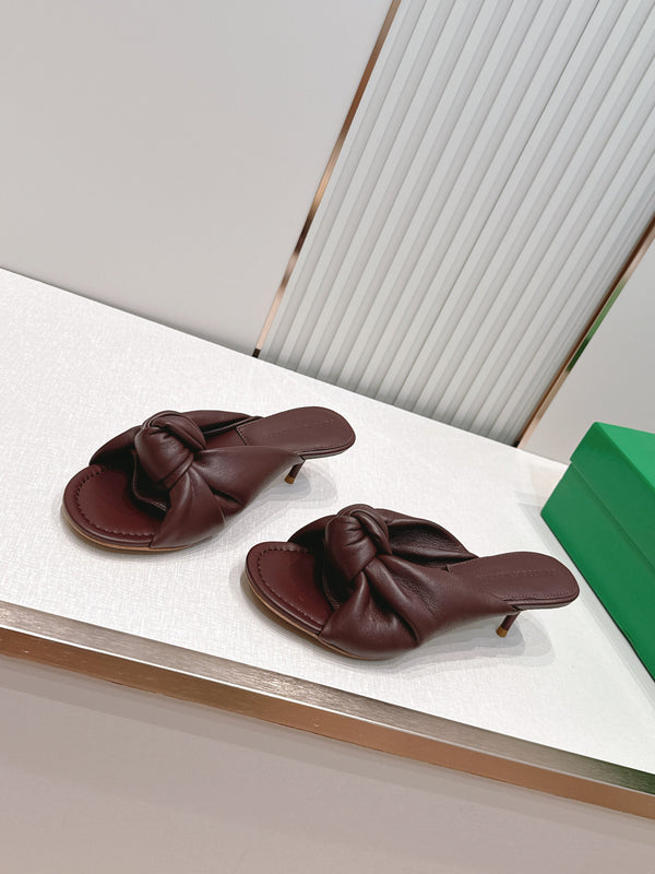 BV Maroon Knotted Slides 5.5cm Chocolate Leather 798055
