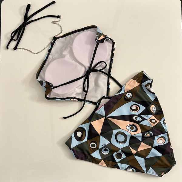 Pucci Color Block Print Bikini Tie-Up One-Piece Swimsuit in Cotton 454940